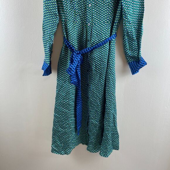 Boden NWT Kate Satin Green Geo Daze Long Sleeve Midi Shirt Dress Size 12 Office - Picture 4 of 16